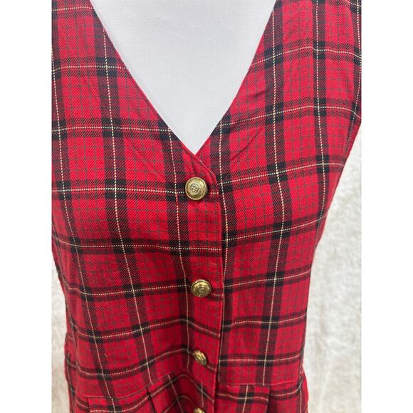 Vtg Blair Red Tartan Plaid  Jumper Dress Women’s Med Cottagecore 90s Holiday - Picture 3 of 8